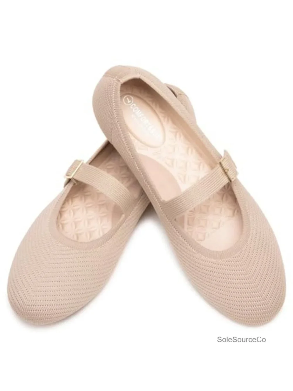 Washable Knitted Fabric Mary Jane Flats Comfortable Slip On Work Ballet Shoes